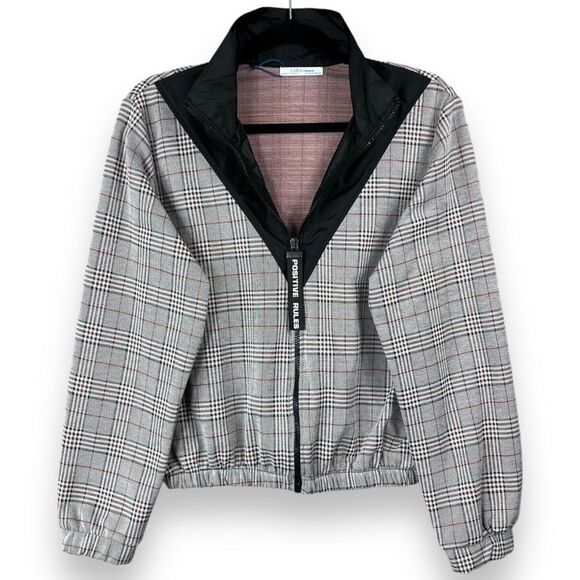 Zara Trafaluc Plaid Lightweight Crop Zip Jacket Medium M Women’s Positive Rules - Picture 1 of 12